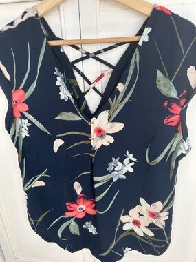 Dynamite Navy Floral V-Neck Tank with Strappy Back